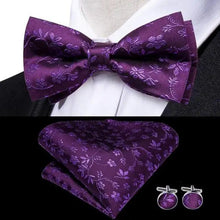 Load image into Gallery viewer, Elegant Silk Butterfly Business Bow Tie Pocket Square Cufflinks Set For Men Formal Wedding Bowtie Set For Office