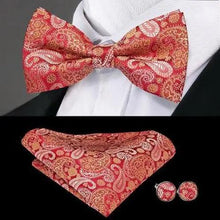 Load image into Gallery viewer, Elegant Silk Butterfly Business Bow Tie Pocket Square Cufflinks Set For Men Formal Wedding Bowtie Set For Office
