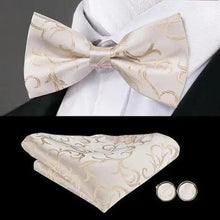 Load image into Gallery viewer, Elegant Silk Butterfly Business Bow Tie Pocket Square Cufflinks Set For Men Formal Wedding Bowtie Set For Office