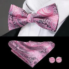 Load image into Gallery viewer, Elegant Silk Butterfly Business Bow Tie Pocket Square Cufflinks Set For Men Formal Wedding Bowtie Set For Office