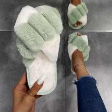 Load image into Gallery viewer, Elegant Warm Fluffy Slippers Women Faux Fur Indoor Floor Slides Flat Soft Furry Shoes Non Slip House Soft Plush Cozy House Shoes Furry Open Toe Indoor Outdoor Slip On Warm Winter Shoes