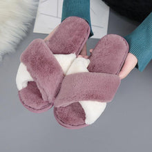 Load image into Gallery viewer, Elegant Warm Fluffy Slippers Women Faux Fur Indoor Floor Slides Flat Soft Furry Shoes Non Slip House Soft Plush Cozy House Shoes Furry Open Toe Indoor Outdoor Slip On Warm Winter Shoes