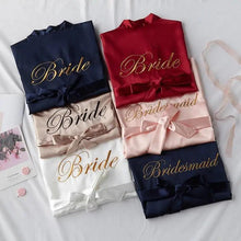 Load image into Gallery viewer, Elegant Wedding Bride Robe Lightweight Short Silk Sleepwear Women Indoor Bathrobes