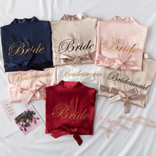 Load image into Gallery viewer, Elegant Wedding Bride Robe Lightweight Short Silk Sleepwear Women Indoor Bathrobes