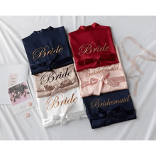 Load image into Gallery viewer, Elegant Wedding Bride Robe Lightweight Short Silk Sleepwear Women Indoor Bathrobes