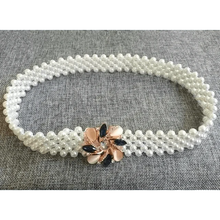 Load image into Gallery viewer, Elegant White Pearl Elastic Buckle Belt For Women Luxurious Strap Pearls Waistband Fashionable Design