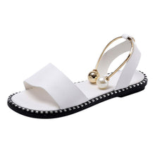 Load image into Gallery viewer, Elegant White Women Fashion Sandals Solid Round Toe Pearl Buckle Casual Sandals Shoes New Summer Outdoor Non-slip Flip Flop Dressy Sandals Cute Round Toe Strappy Wedding Shoes