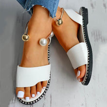Load image into Gallery viewer, Elegant White Women Fashion Sandals Solid Round Toe Pearl Buckle Casual Sandals Shoes New Summer Outdoor Non-slip Flip Flop Dressy Sandals Cute Round Toe Strappy Wedding Shoes