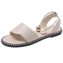Load image into Gallery viewer, Elegant White Women Fashion Sandals Solid Round Toe Pearl Buckle Casual Sandals Shoes New Summer Outdoor Non-slip Flip Flop Dressy Sandals Cute Round Toe Strappy Wedding Shoes