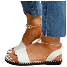 Load image into Gallery viewer, Elegant White Women Fashion Sandals Solid Round Toe Pearl Buckle Casual Sandals Shoes New Summer Outdoor Non-slip Flip Flop Dressy Sandals Cute Round Toe Strappy Wedding Shoes
