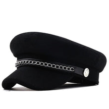 Load image into Gallery viewer, Elegant Winter Chain Black Military Berets For Women Female Flat Army Cap Women's Octagonal Beret Cap Luxury Beret Hat Girl Travel Berets Ladies Comfortable Autumn Cap