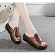 Load image into Gallery viewer, Elegant Woman Platform Slippers Summer Women Genuine Leather Slipper High Heel Shoes Women Outdoor Beach Slippers Wedge Sandals Shoes Loafers Walking Slip On Shoes Breathable Lightweight Work Comfortable Slippers