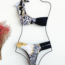 Load image into Gallery viewer, Elegant Women's One Shoulder Swimsuit Two Piece Swim Dress With Bikini Bottom Swim Bikini Bathing Suits New Print Stitching Bikini Swimming Fashion Swimwear For Spring Beach Surf