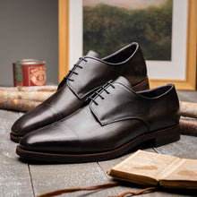 Load image into Gallery viewer, 25-550-GRY ENZO Italian Calfskin Cap Toe Burnished Black