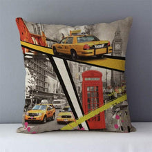 Load image into Gallery viewer, European Style Throw Pillow Covers Red London Street Bus Telephone Booth Big Ben Square Cushion Covers For Home Bed Sofa Throw Pillow Covers Red Bus and Telephone Booth Design Cushion Case Cotton Linen Home Sofa Decor 45X45CM