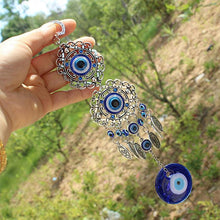 Load image into Gallery viewer, Evil Eye Wind Chimes Home Wall Hanging Decor Blue Evil Eye Wall Hanging Ornament With Round Eye Design Metal Home Decor Protection And Good Luck Charm Gift Blessing Protection Gift Dream Catcher Blue Rhinestone Wind Chimes