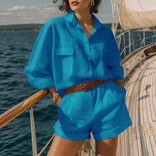 Load image into Gallery viewer, Cotton-Linen Loose-Fit Button-Down Shirt and Shorts Casual Set