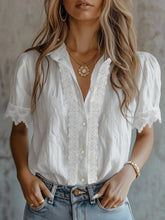 Load image into Gallery viewer, Women’s Lace Puff Sleeve Loose Fit Top