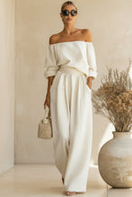 Load image into Gallery viewer, Women's Off-Shoulder Puff Sleeve Blouson Top & High-Rise Wide-Leg Pants Set