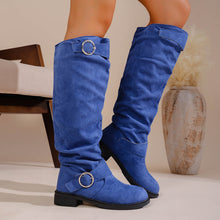 Load image into Gallery viewer, Pleated Flat-Bottom Western Cowboy Boots with Belt Buckle