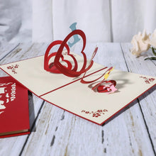 Load image into Gallery viewer, 3D Laser-Cut Engagement Card: Red Heart & Romantic Silhouette