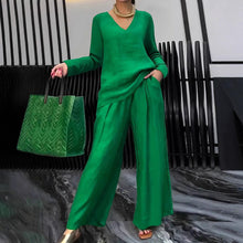 Load image into Gallery viewer, Solid Color Long Sleeve Top & Pants Two-Piece Travel Set