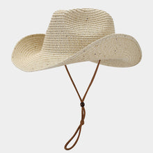 Load image into Gallery viewer, Women's Panama Straw Woven Sun Hat – Windproof Sequin Detail Beach Hat