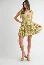 Load image into Gallery viewer, Floral Print Shoulder Tie Layered Mini Dress For Women – Fresh Floral Design, Fluttering Adjustable Shoulder Tie, Layered Mini Dress, Trendy Summer Outfit