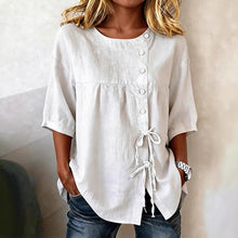 Load image into Gallery viewer, Women's Lace-Up Button Shirt – 3/4 Sleeve Asymmetric