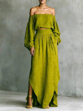 Load image into Gallery viewer, Off-Shoulder Top & Asymmetrical Maxi Skirt Set – Women's 2-Piece Outfit