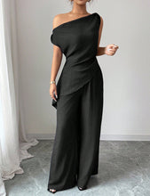 Load image into Gallery viewer, One-Shoulder Asymmetric Top & Wide-Leg Pants 2-Piece Set – Women's Elegant Co-ord Suit