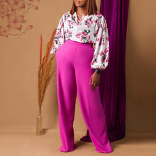 Load image into Gallery viewer, Printed Floral Lace-Up Top & Wide-Leg Pants Set – 4 Colors, S–3XL
