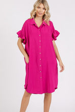 Load image into Gallery viewer, New Button Down Flounce Sleeve Dress with Pockets For Women – Trendy, Casual, Feminine, Practical & Stylish Design For Any Occasion