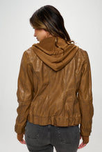 Load image into Gallery viewer, Coalition LA Double Zip Hooded Long Sleeve Vegan Leather Jacket for Women Stylish and Functional Outerwear