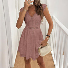 Load image into Gallery viewer, Women’s V‑Neck Short‑Sleeve Dress with Lace Trim