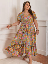 Load image into Gallery viewer, Plus Size Printed V-Neck Short Sleeve Maxi Dress Elegant & Flowy Summer Dress For Girls