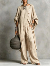 Load image into Gallery viewer, Women's Drop Shoulder Three-Quarter Sleeve Irregular Shirt & Pants Set