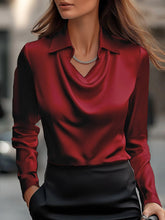 Load image into Gallery viewer, Long Sleeve Satin Swing Collar Top | Elegant Commuter Shirt