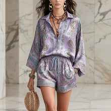 Load image into Gallery viewer, Women's Baroque Medallion Print Batwing Shirt & Shorts Set
