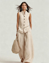 Load image into Gallery viewer, Women's Stand Collar Sleeveless Top & High-Waist Wide-Leg Pants Set