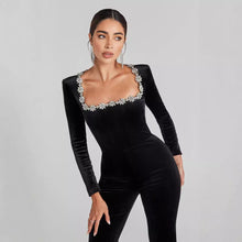 Load image into Gallery viewer, Women’s Diamond-Encrusted Square-Collar Flared Jumpsuit