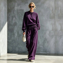 Load image into Gallery viewer, Women's Striped-Trim Henley Top & Wide-Leg Pants Set