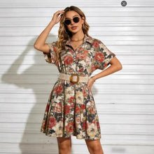 Load image into Gallery viewer, Women’s Belted Short Sleeve Midi Dress