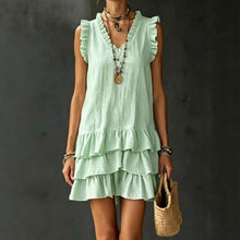Load image into Gallery viewer, V-Neck Ruffle-Trim Tiered Sleeveless Midi Dress – 4 Colors, S–XXL