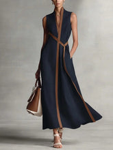 Load image into Gallery viewer, Women's Color Block Sleeveless Stand Collar Dress