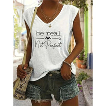 Load image into Gallery viewer, Women's V-Neck Slogan Print Short Sleeve T-Shirt Casual Comfort Top For Summer