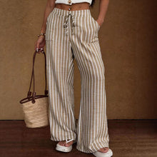 Load image into Gallery viewer, Women's Striped Wide-Leg Trousers – Lace-Up Elastic Waist Loose Fit