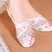 Load image into Gallery viewer, Women's Floral Embroidered Mesh Shoes – Breathable Hollow-Out Retro Flats