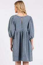 Load image into Gallery viewer, Washed Round Neck Puff Sleeve Denim Dress – Casual, Vintage-Inspired, Comfortable & Chic, Effortlessly Stylish, Classic Denim Dress