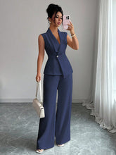 Load image into Gallery viewer, Women's Peplum Sleeveless Blazer & Wide-Leg Pants Two-Piece Set